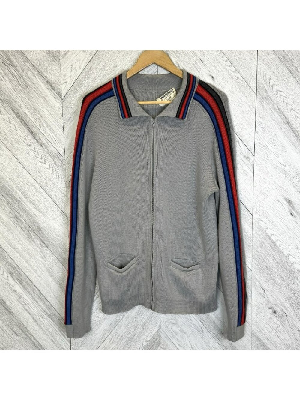 Vintage White Ram Curling Sweater Mens Large Gray 100% Wool Full Zip Cardigan